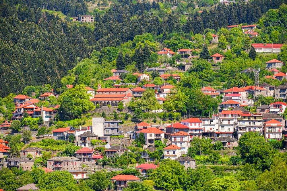 χωριό Βουργαρέλι, σπίτια σε πλαγιά μέσα στο πράσινο